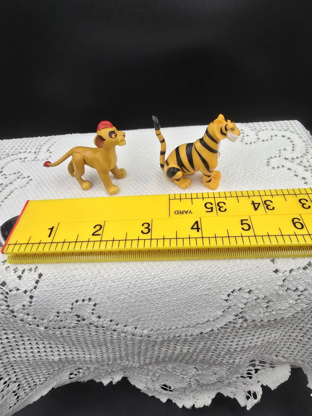 Disney Yellow Lion and Tiger Figurine Duo with Red Accents